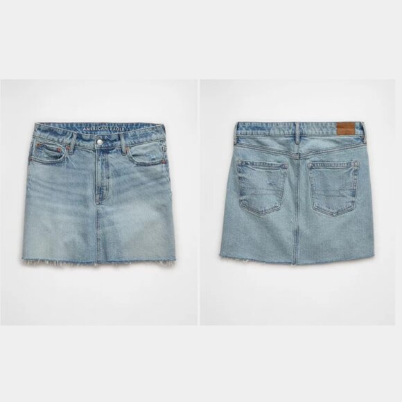 NWT American Eagle Outfitters 18 Raw Hem Jean Perfect Skirt Light Wash Denim 34W - Picture 2 of 13